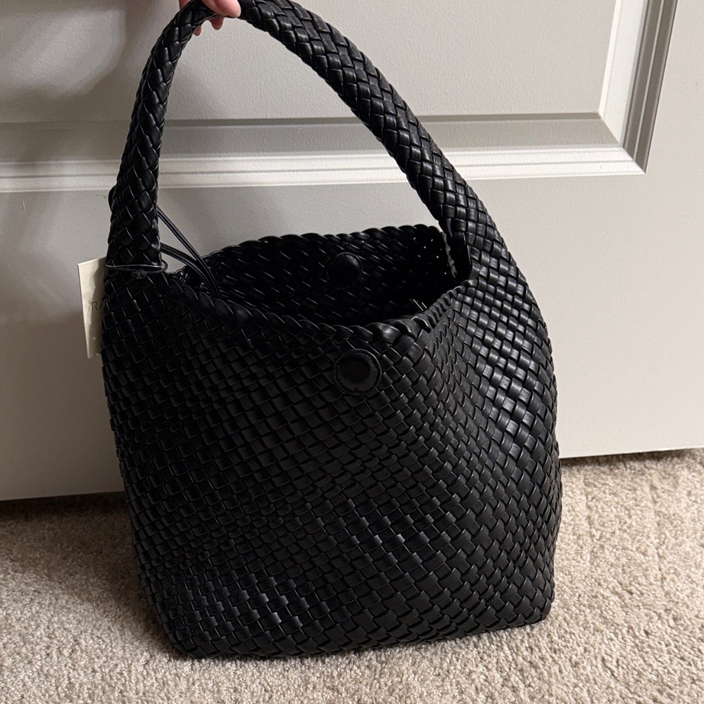 Rachel Zoe Black Woven Tote with Pouch - Picture 5 of 5